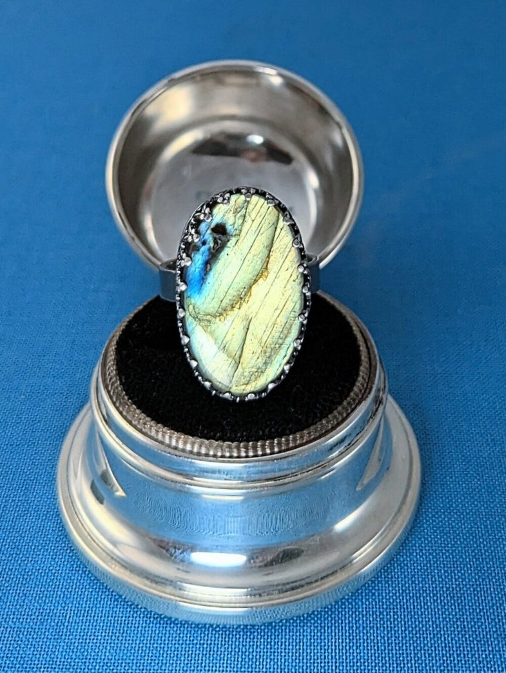 Size 9 Sterling Silver Labradorite  Statement Ring